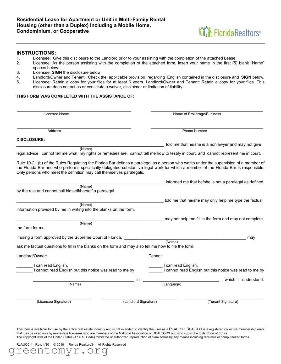Fill in a Valid Florida Realtors Residential Lease Template