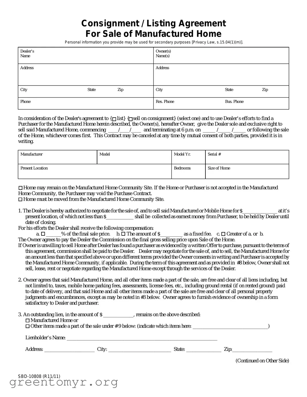 Fill in a Valid Mobile Home Listing Agreement Template
