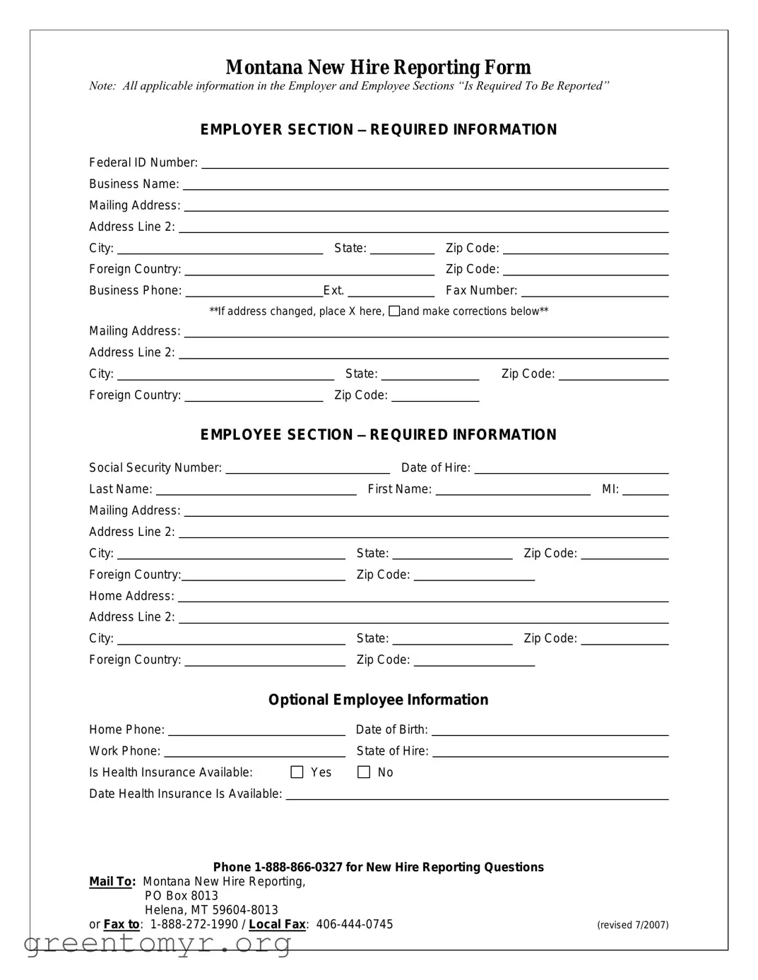 Fill in a Valid Montana New Hire Template
