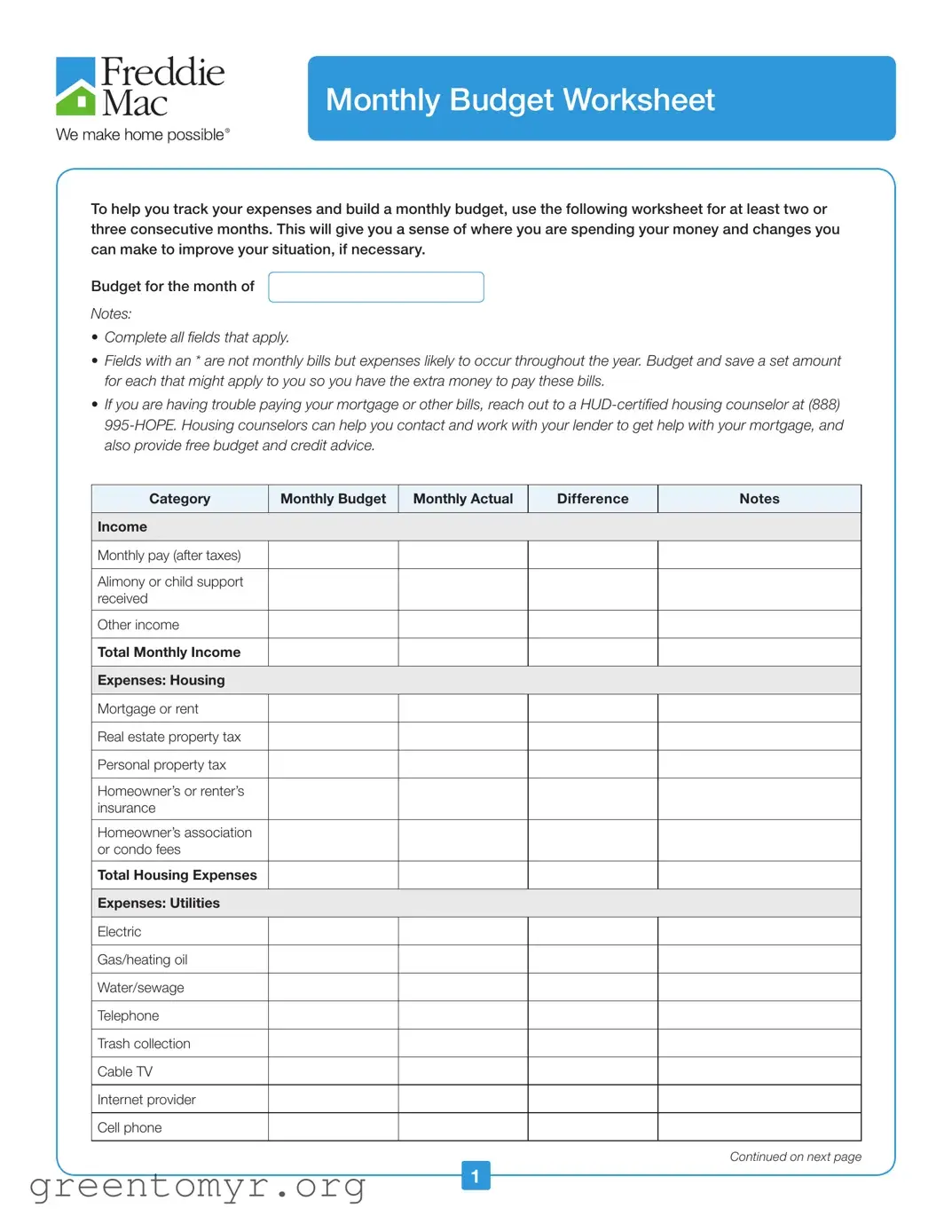 Fill in a Valid Monthly Budget Worksheet Template