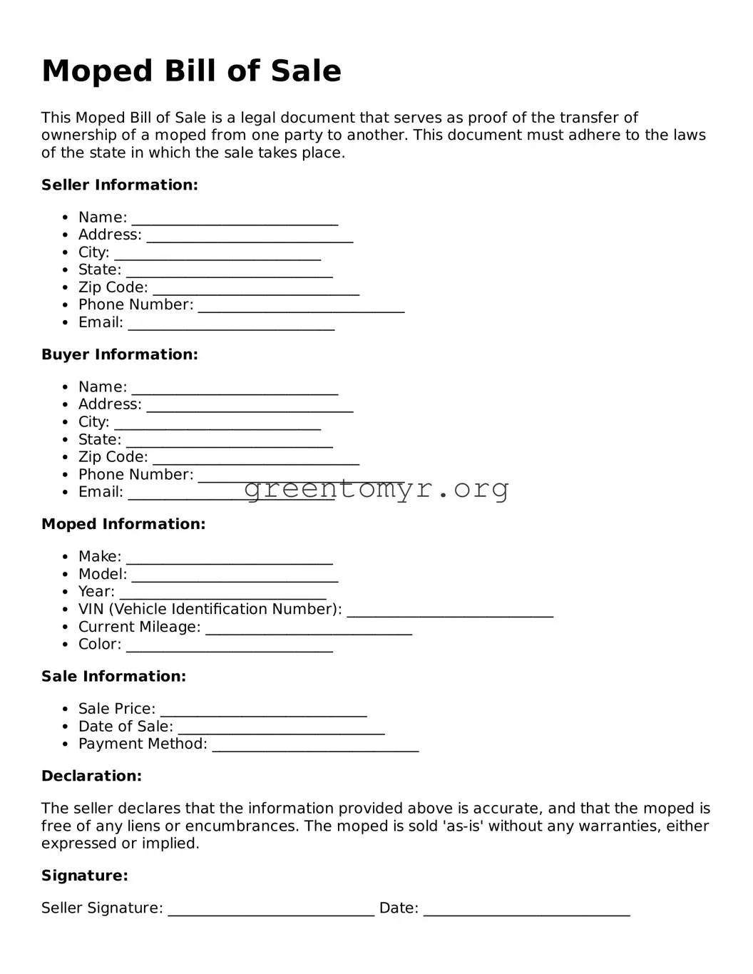 Valid Moped Bill of Sale Form