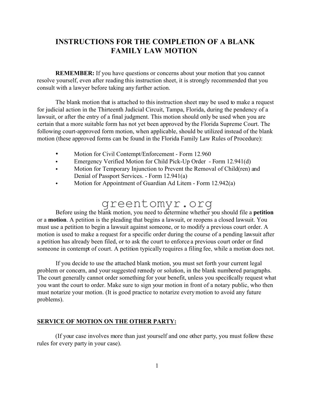 Fill in a Valid Motion Florida Template