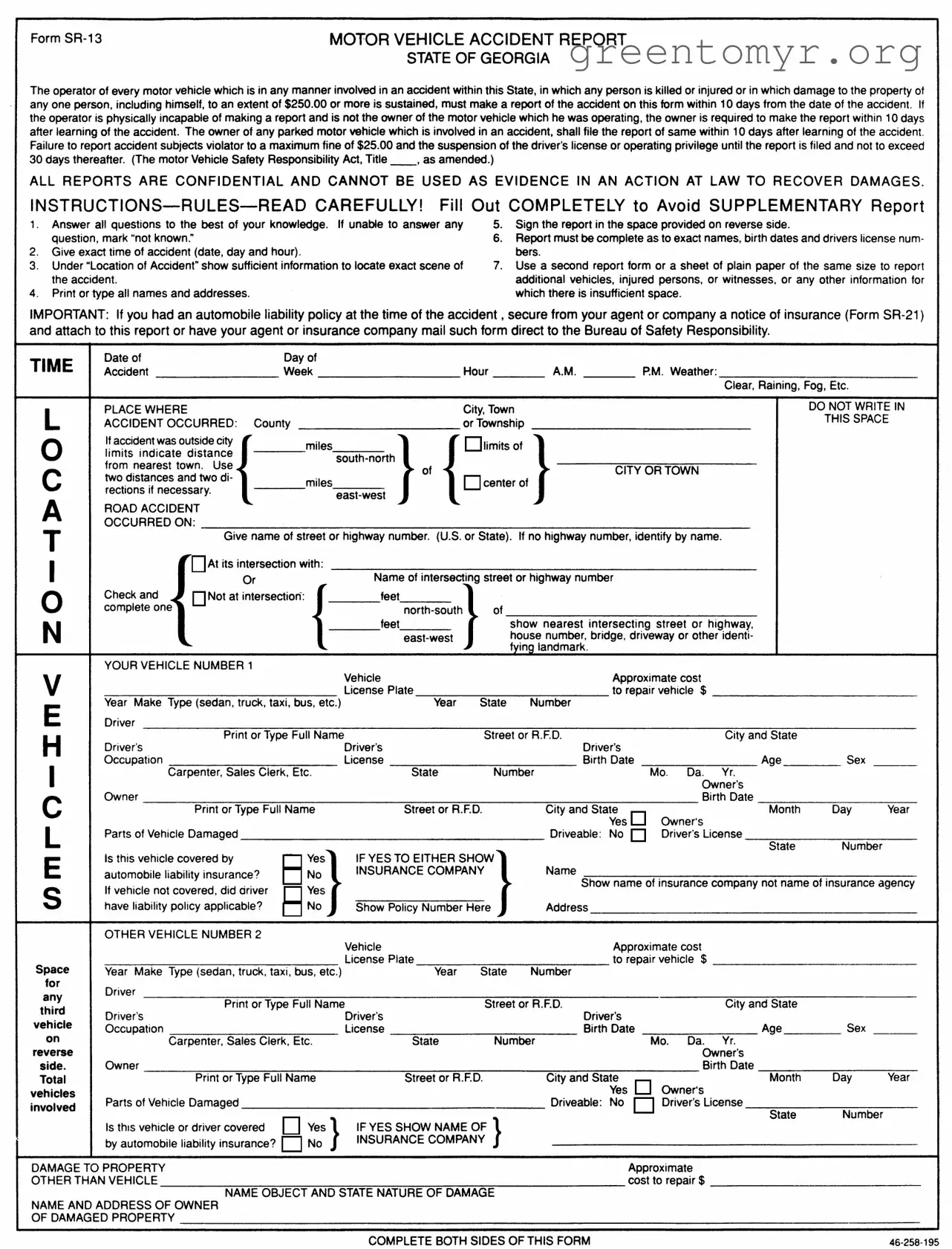 Fill in a Valid Personal Accident Report Sr 13 Ga Template