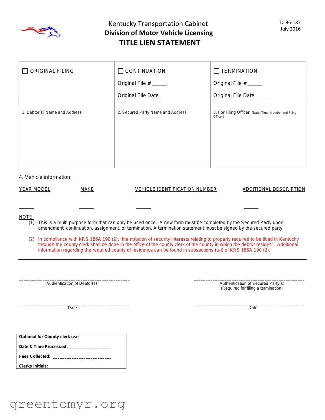 Fill in a Valid Kentucky Tc 96 187 Template