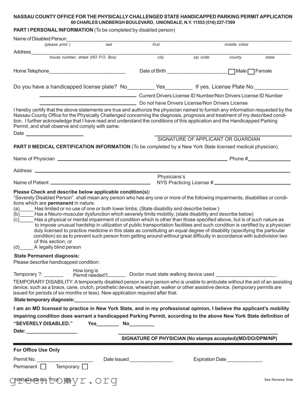 Fill in a Valid Nassau Parking Application Template