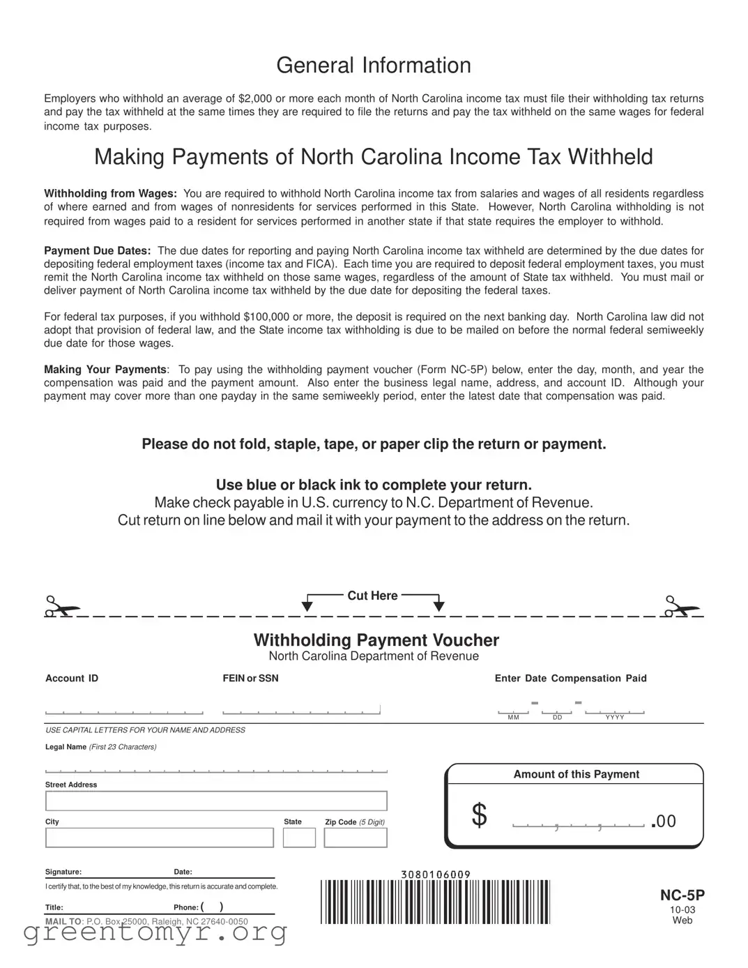 Fill in a Valid Nc 5P Template