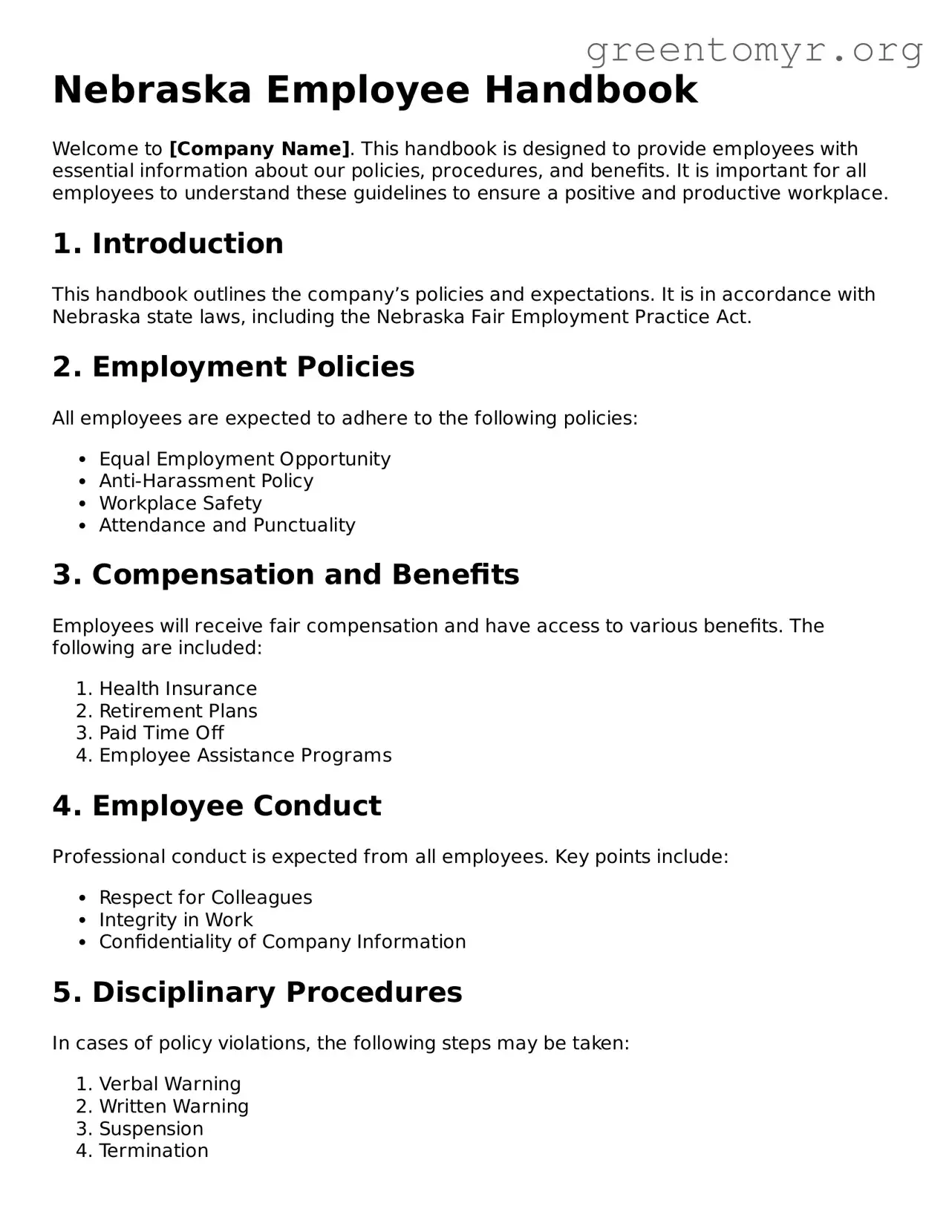 Employee Handbook Form for the State of Nebraska