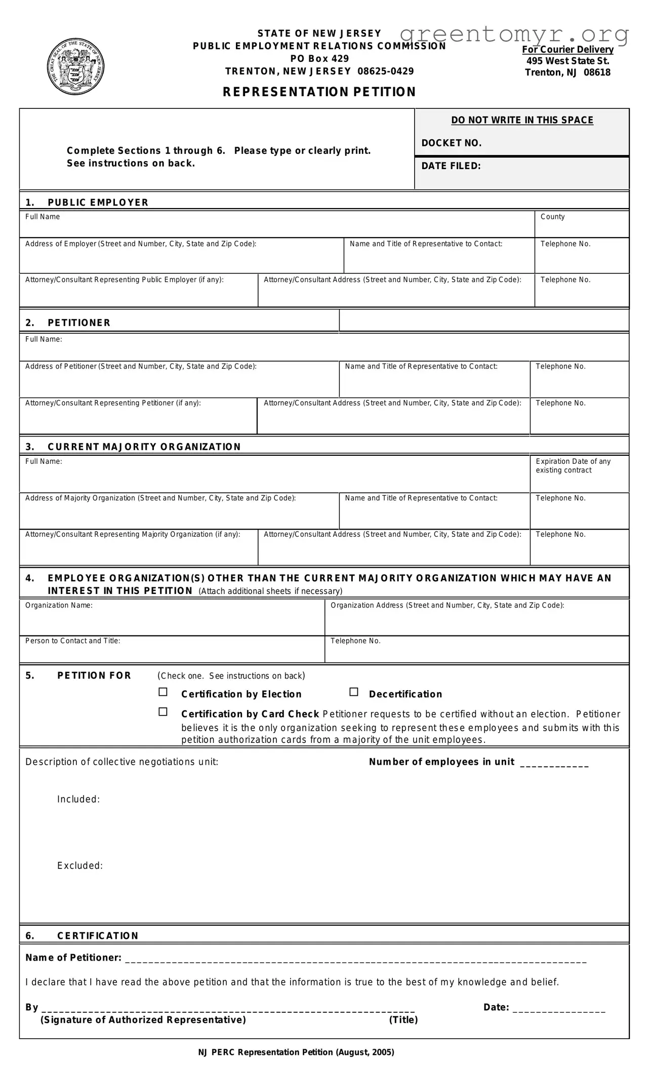 Fill in a Valid New Jersey Representation Petition Template