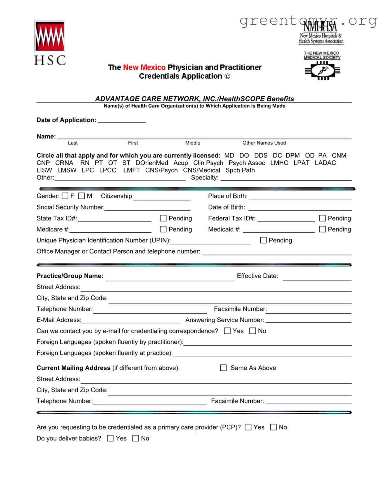 Fill in a Valid New Mexico Credentialing Application Template