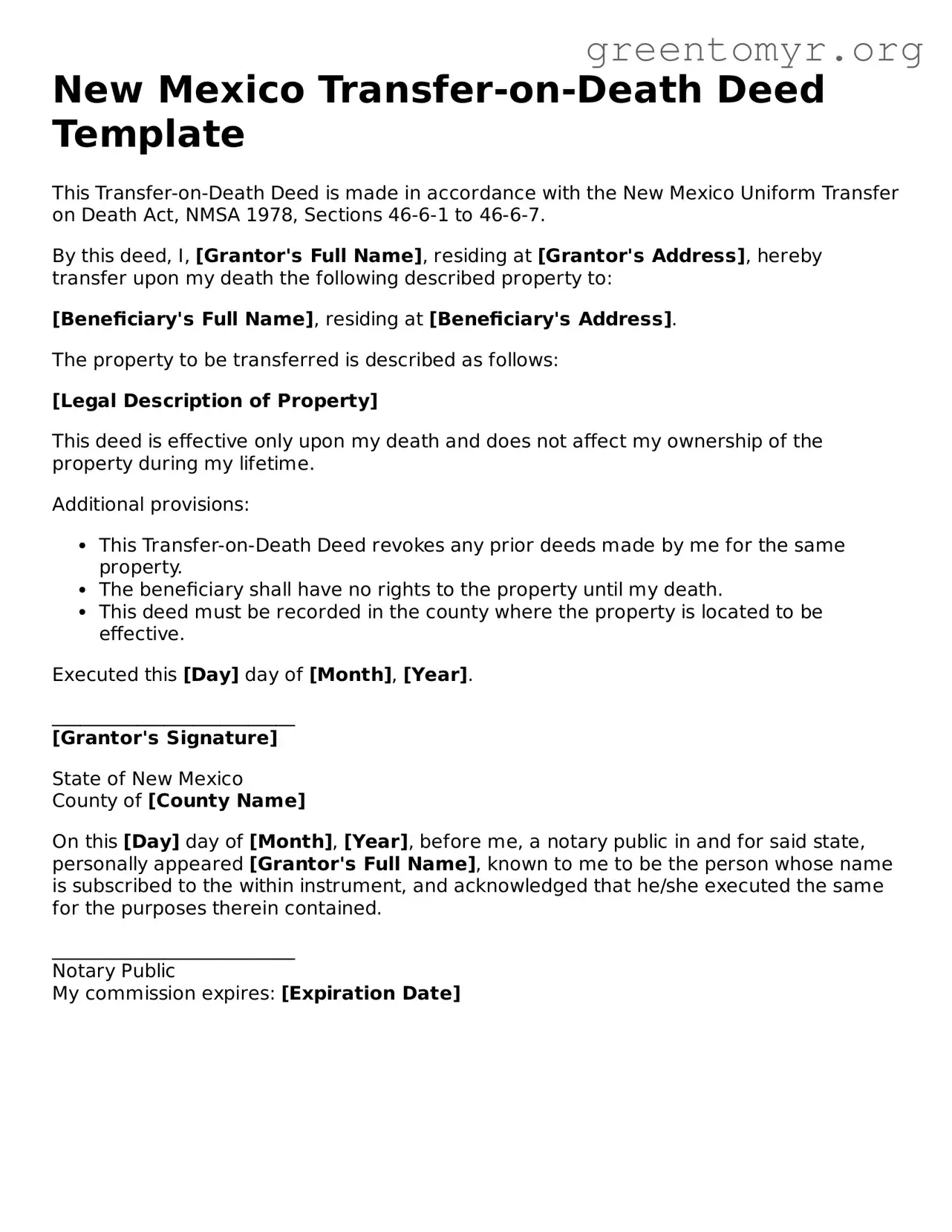 Transfer-on-Death Deed Form for the State of New Mexico