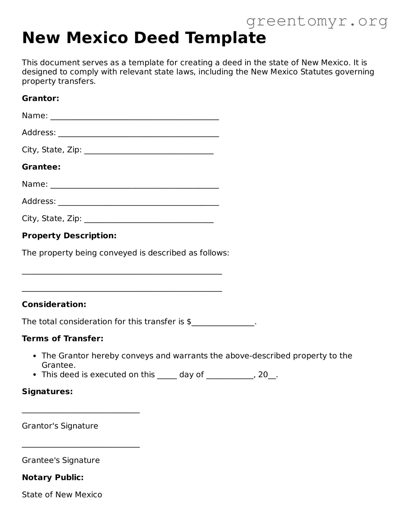 Deed Form for the State of New Mexico