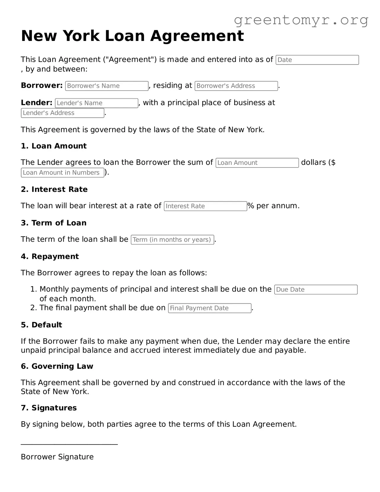 Loan Agreement Form for the State of New York