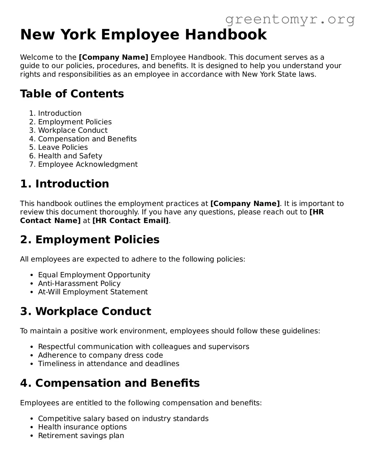 Employee Handbook Form for the State of New York