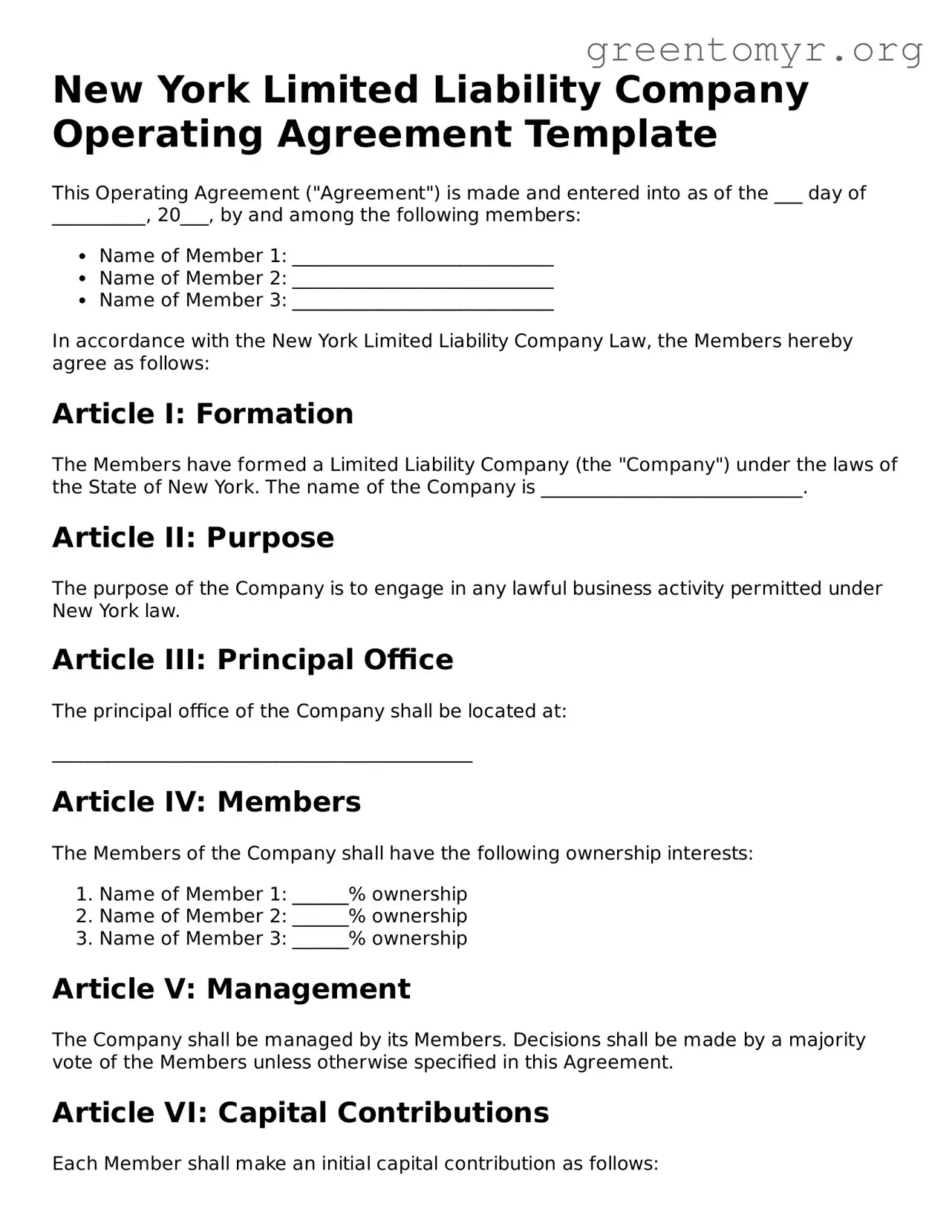 Operating Agreement Form for the State of New York