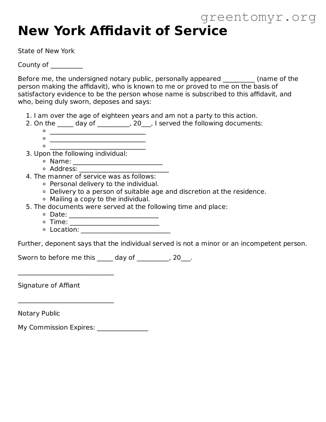 Affidavit of Service Form for the State of New York
