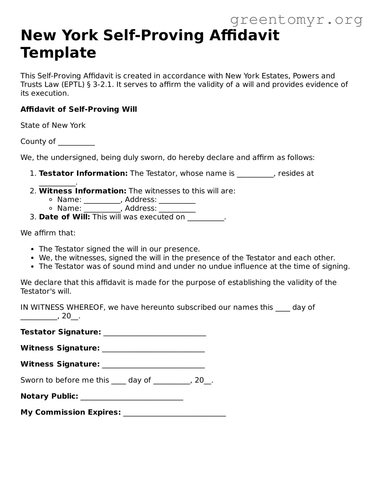 Self-Proving Affidavit Form for the State of New York