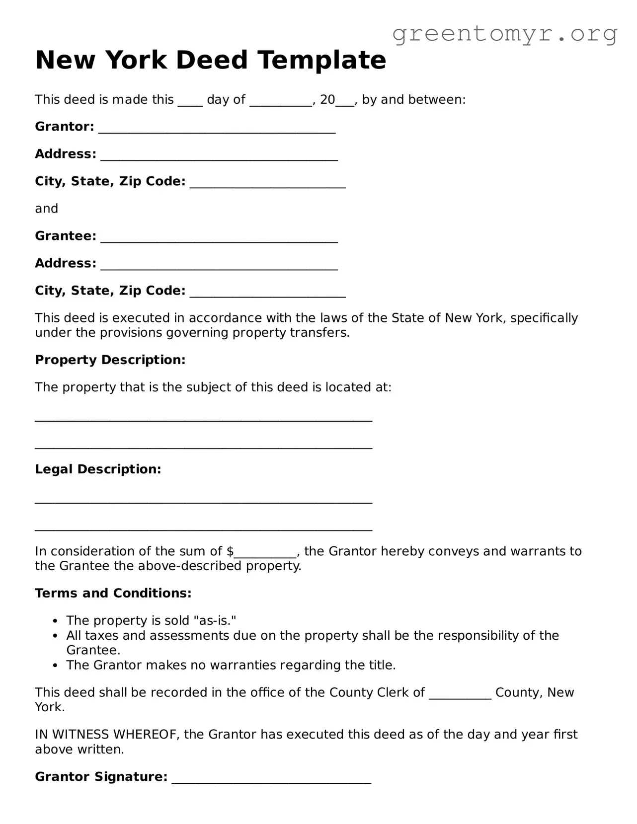 Deed Form for the State of New York