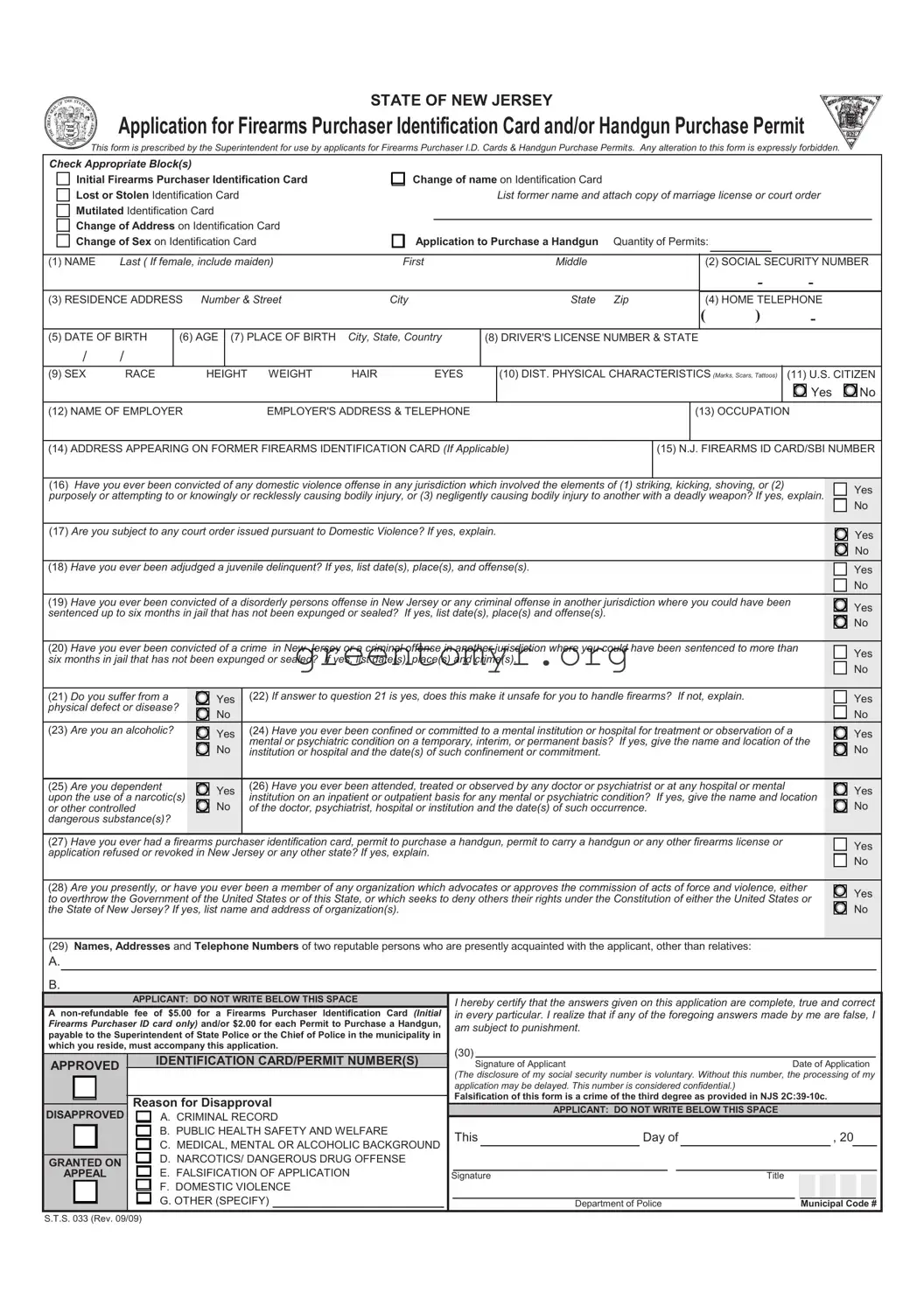 Fill in a Valid NJSP S.T.S. 033 Template