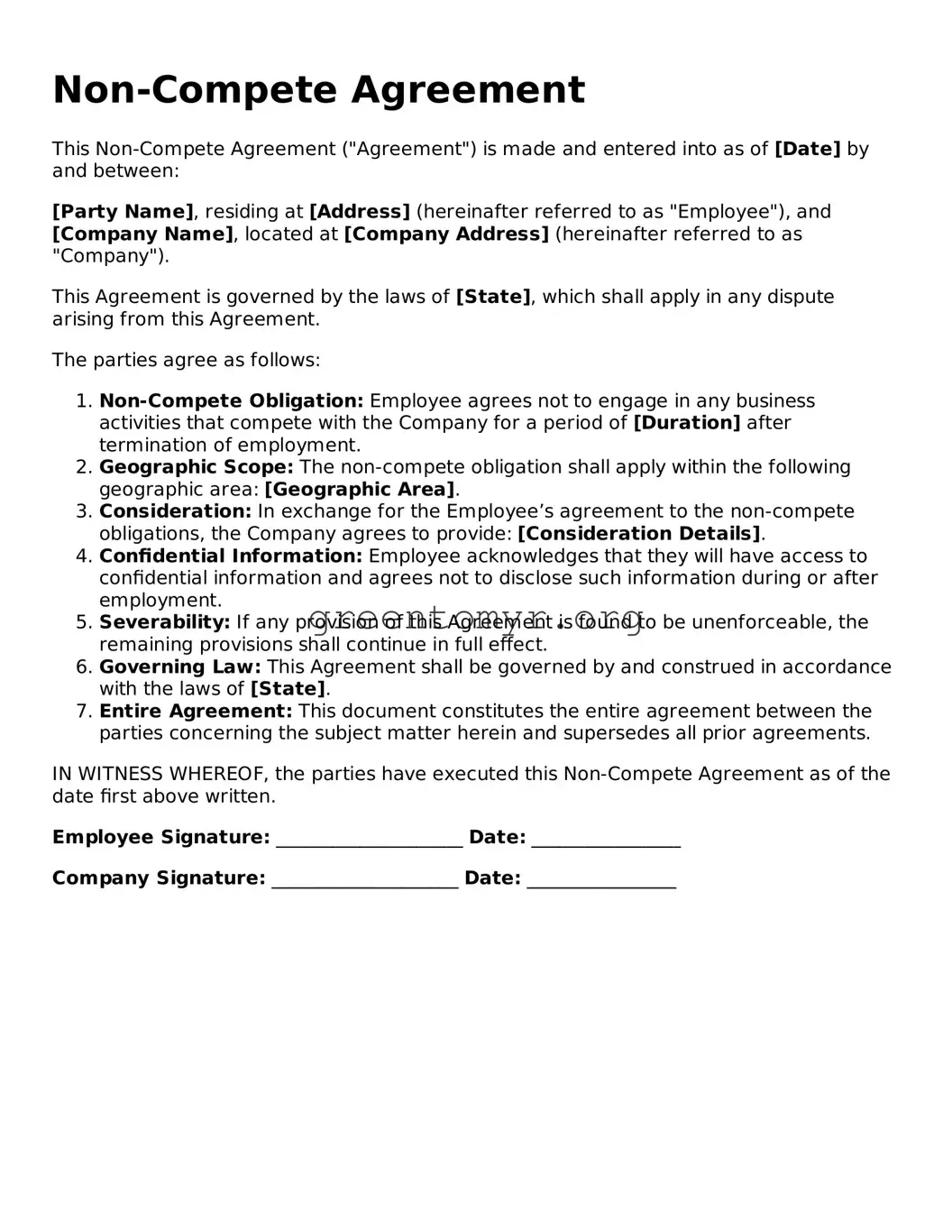 Valid Non-compete Agreement Form