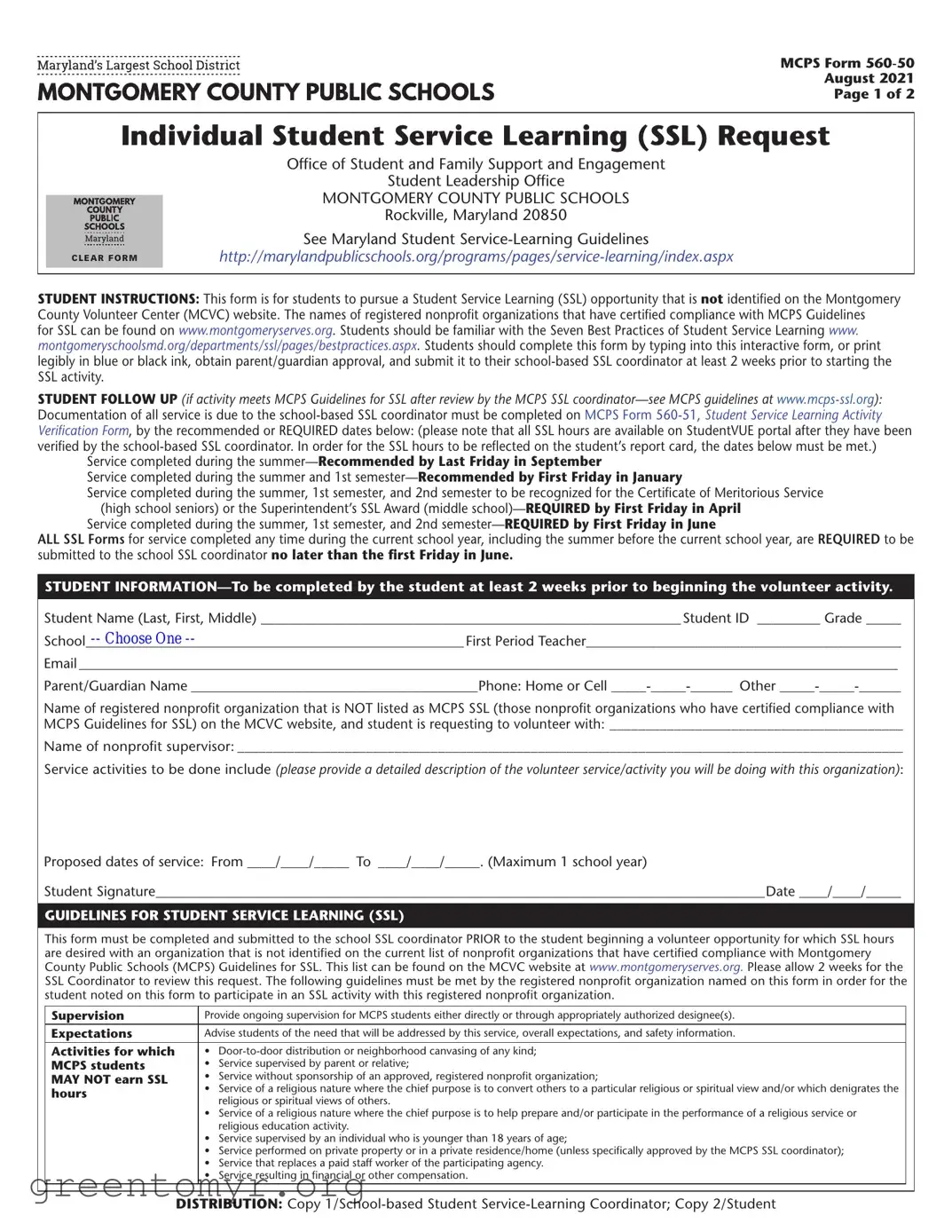 Fill in a Valid Mcps 560 50 Template