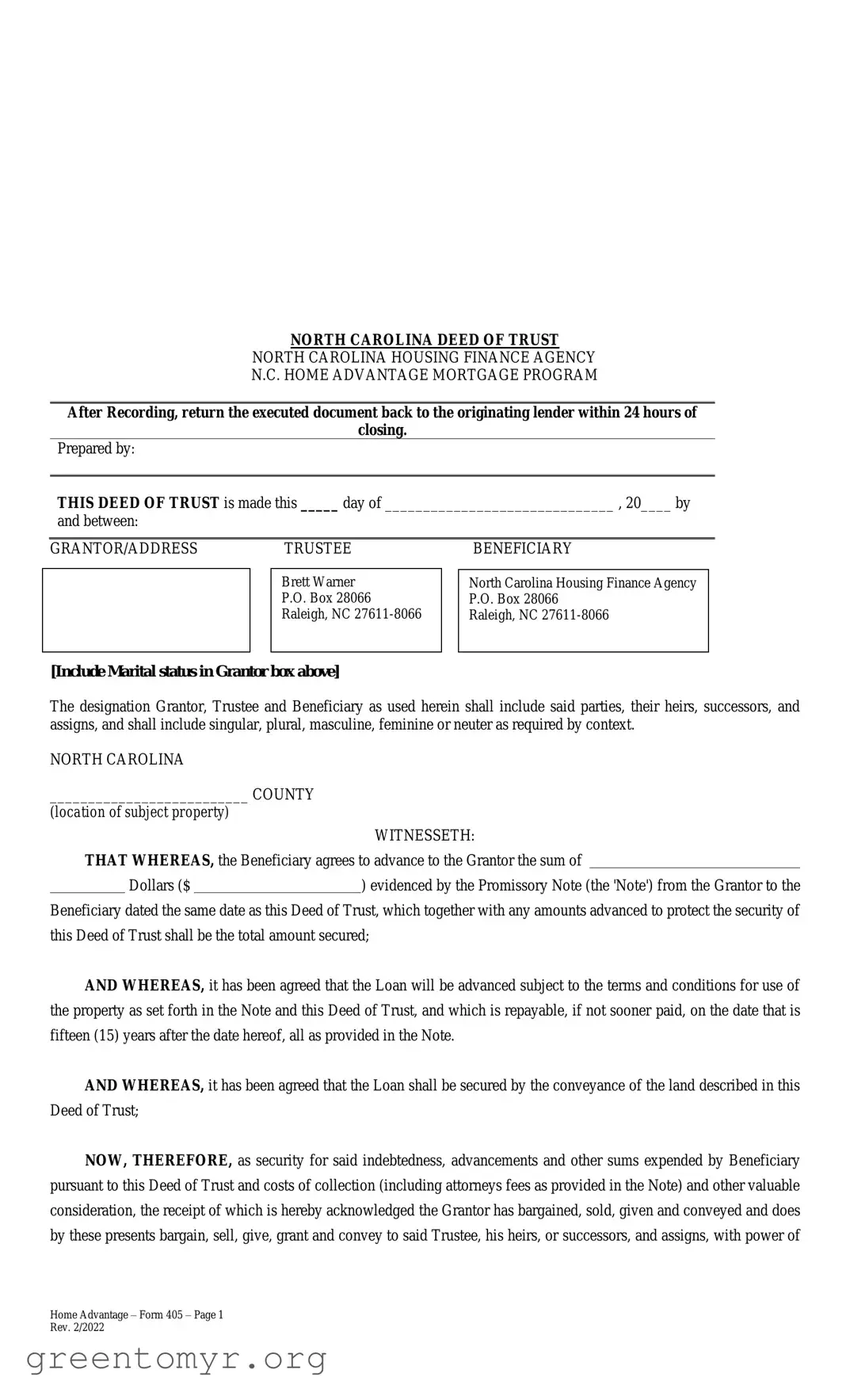 Fill in a Valid Nc Deed Trust Template