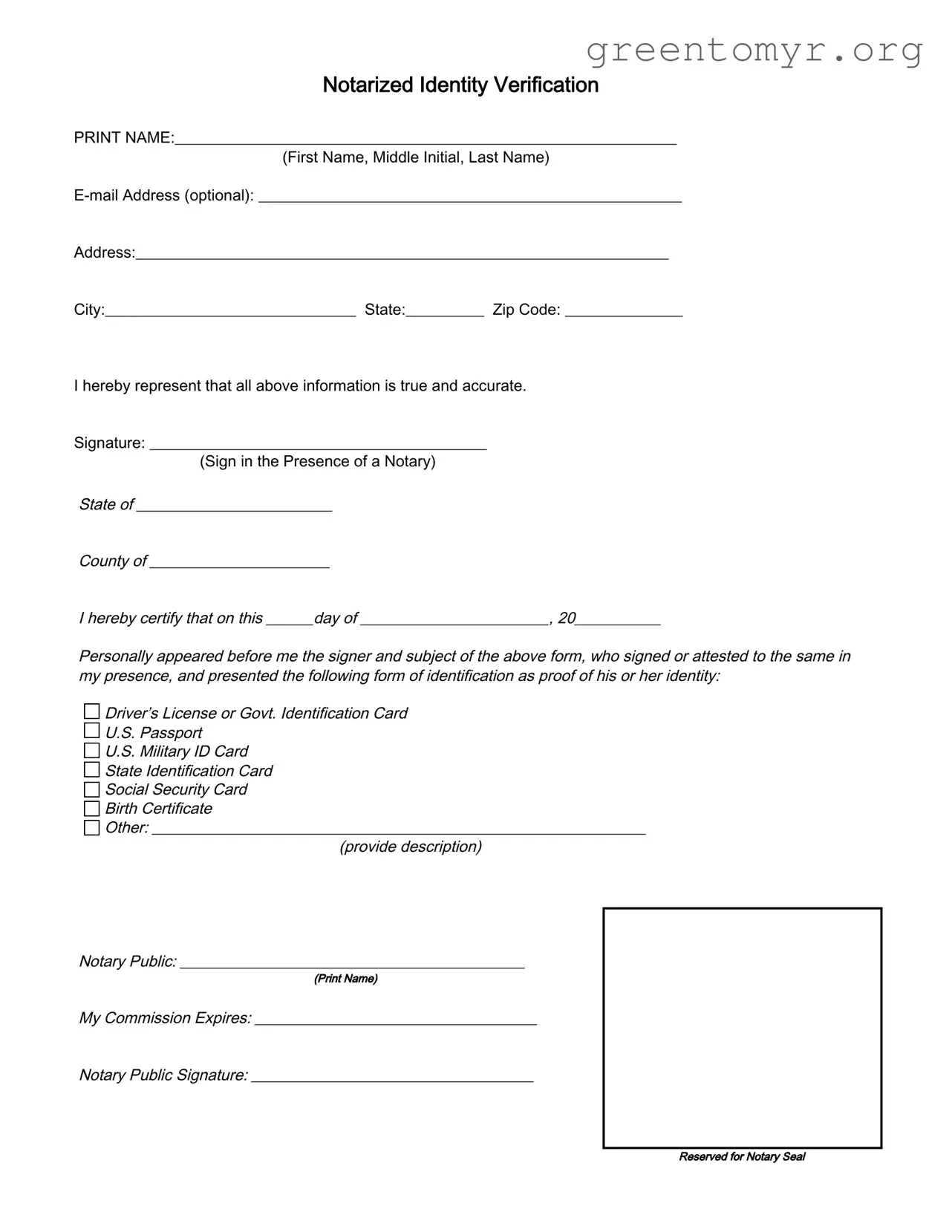 Fill in a Valid Notarized Identity Verification Template