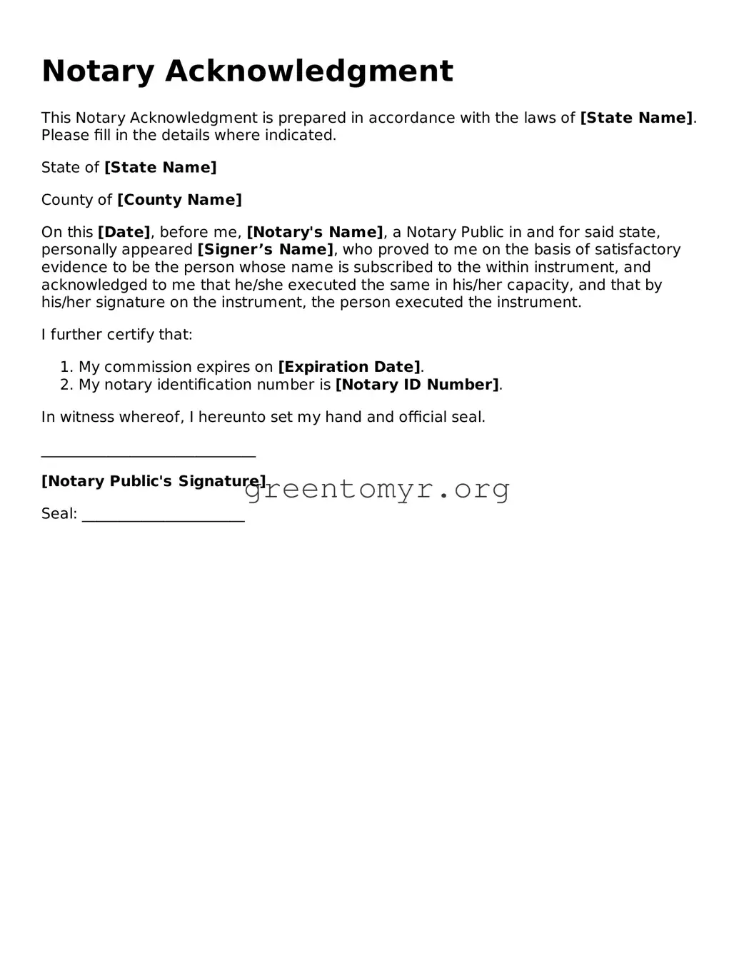 Valid Notary Acknowledgement Form