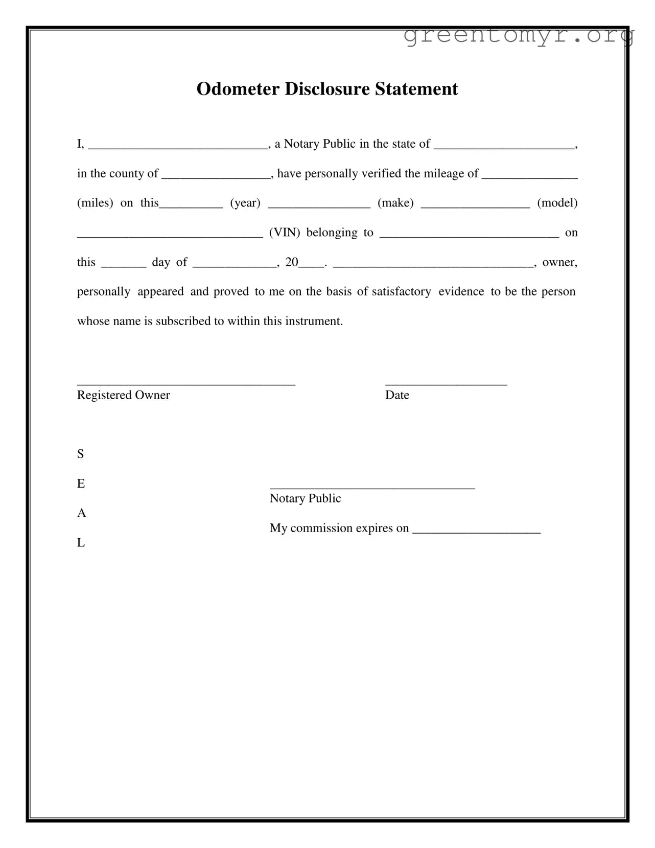 Fill in a Valid Notarized Odometer Statement Template