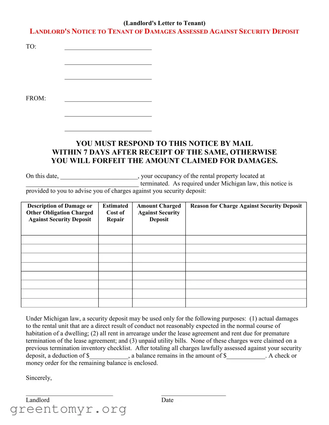 Fill in a Valid Landlord Damages Letter Template