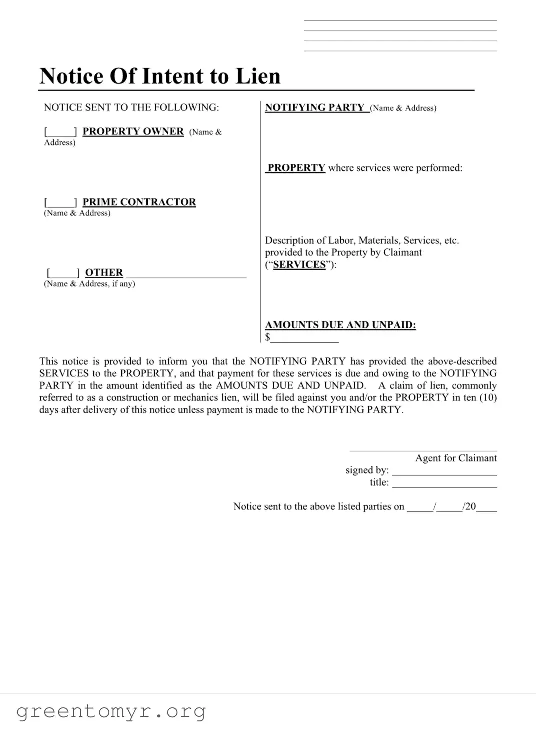 Fill in a Valid Illinois Notice Lien Template