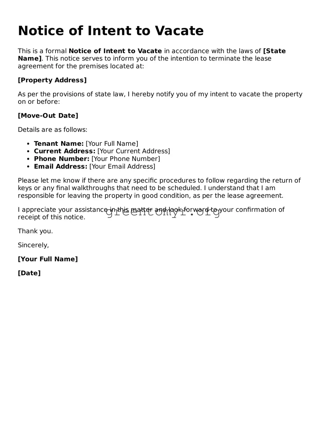 Valid Notice of Intent to Vacate Form