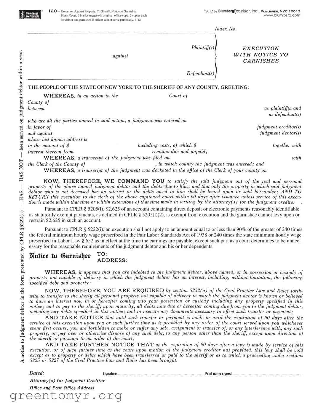 Fill in a Valid Blumberg 120 Template