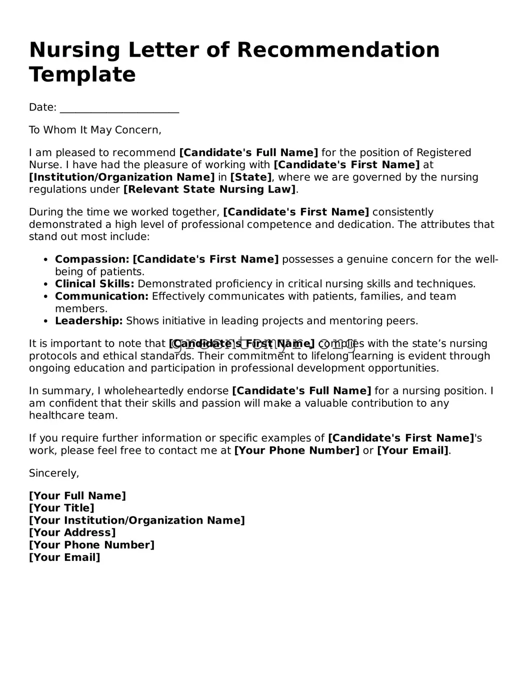 Valid Nursing Letter of Recommendation Form