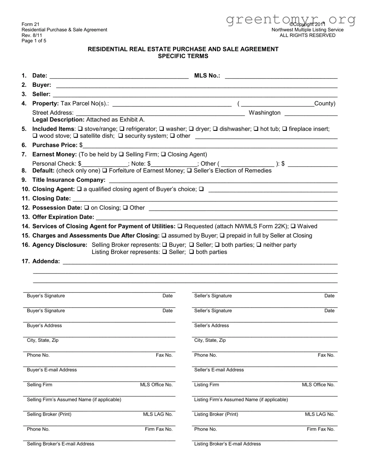 Fill in a Valid Nwmls 21 Template