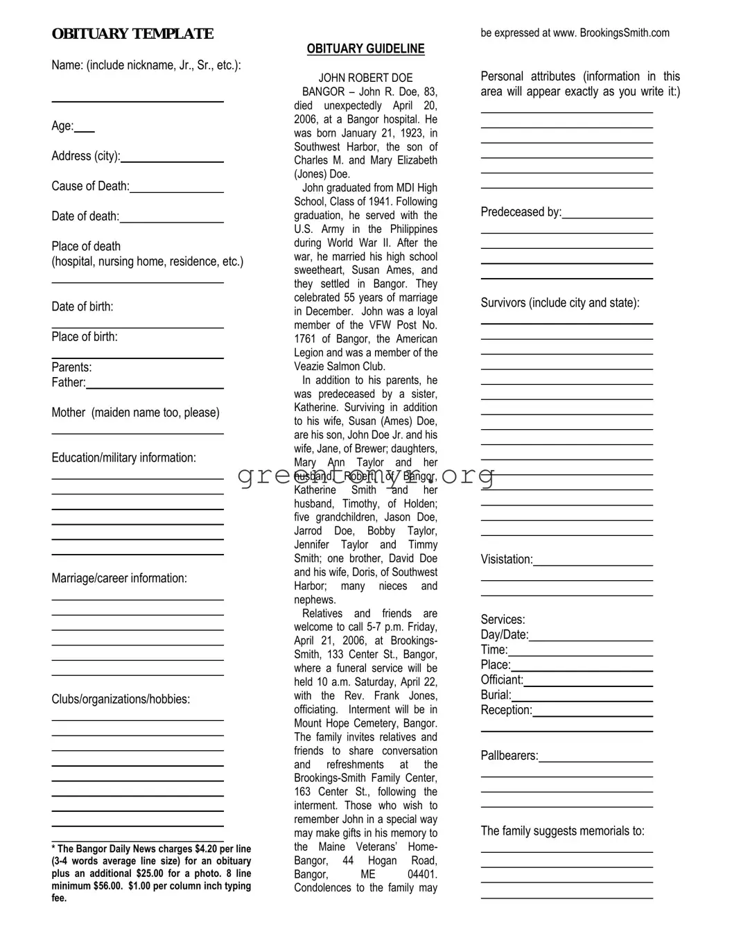 Fill in a Valid Obituary Template
