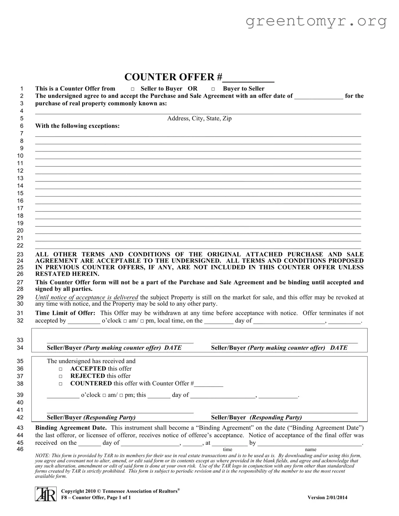 Fill in a Valid Tn Counter Offer Template