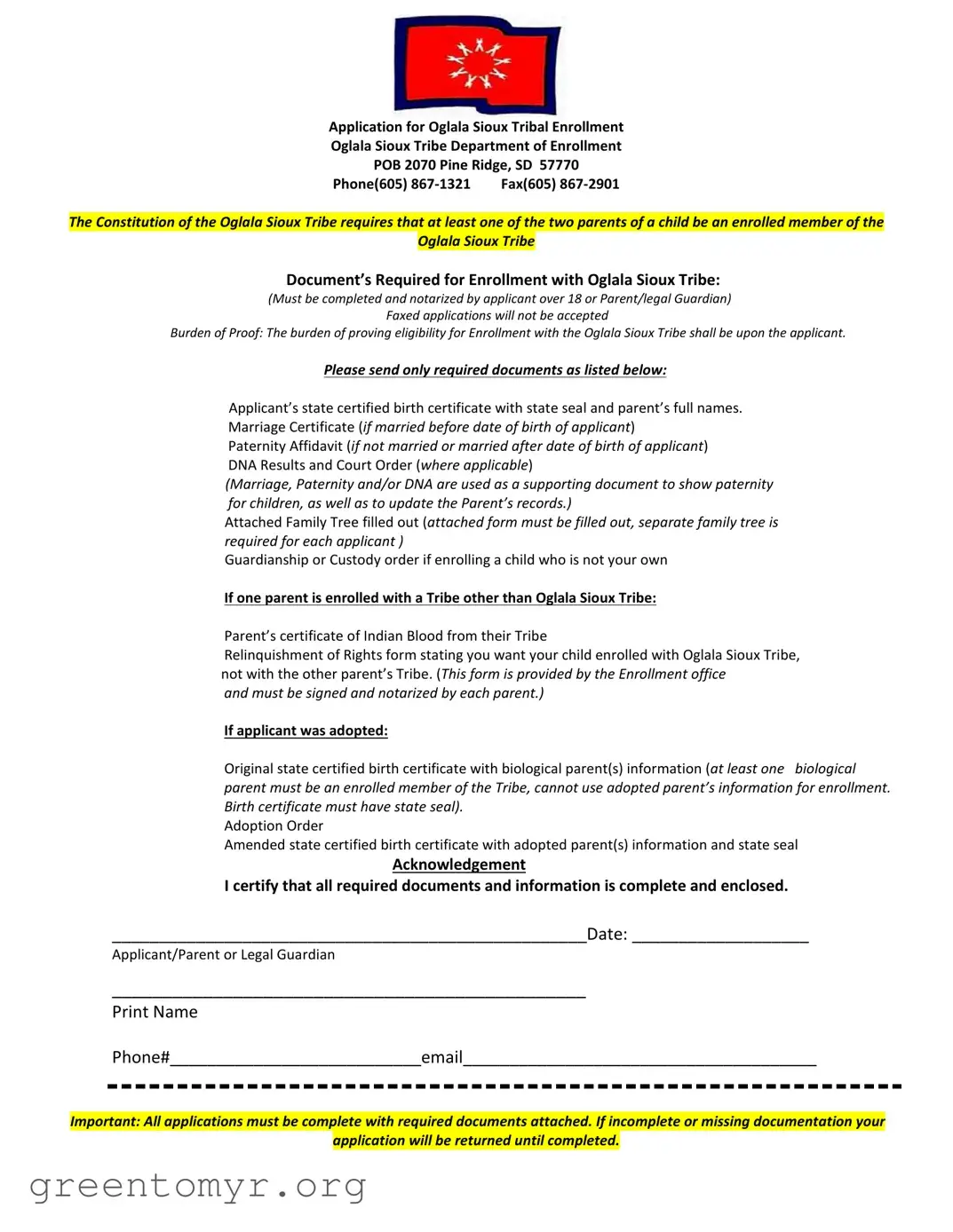 Fill in a Valid Enrollment Oglala Sioux Tribe Template