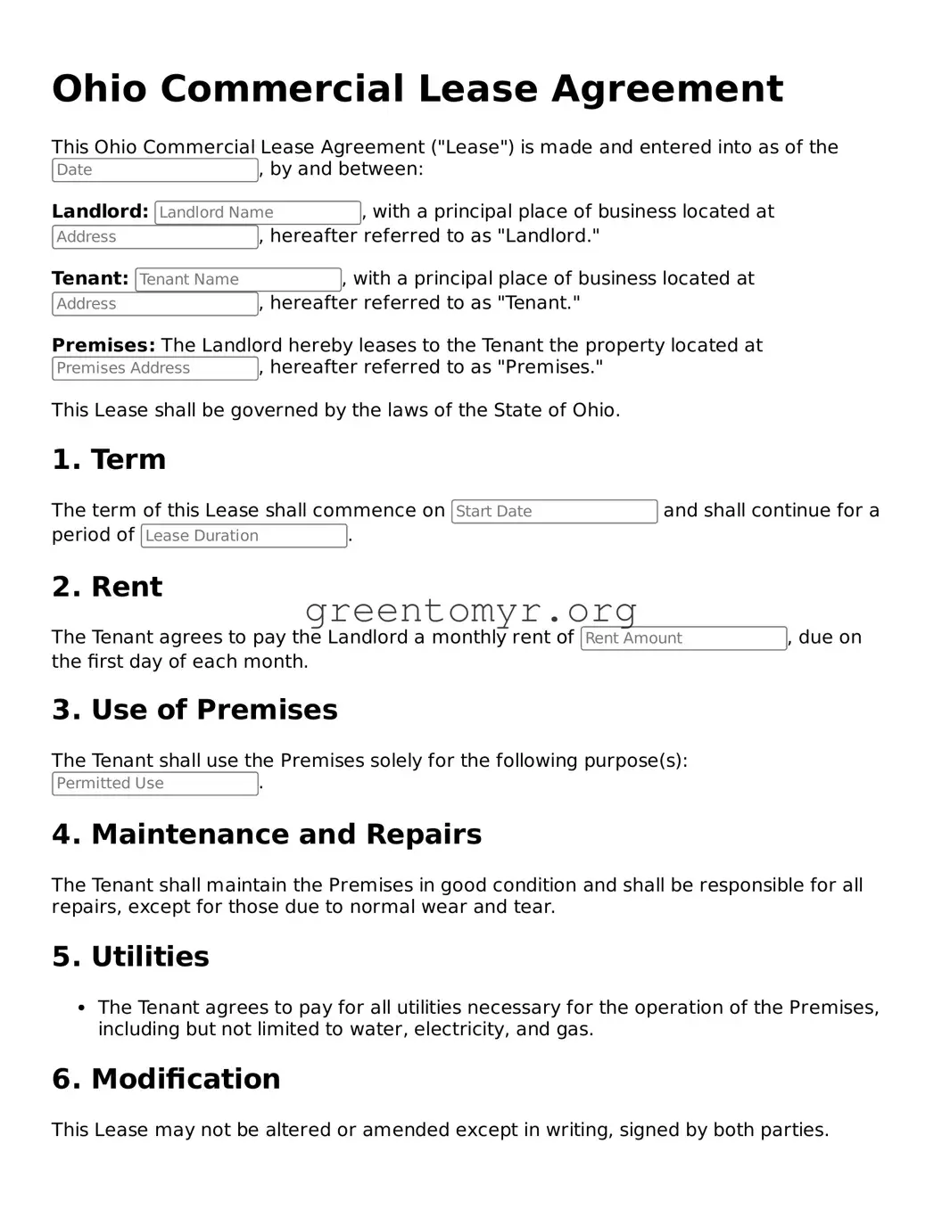 Commercial Lease Agreement Form for the State of Ohio