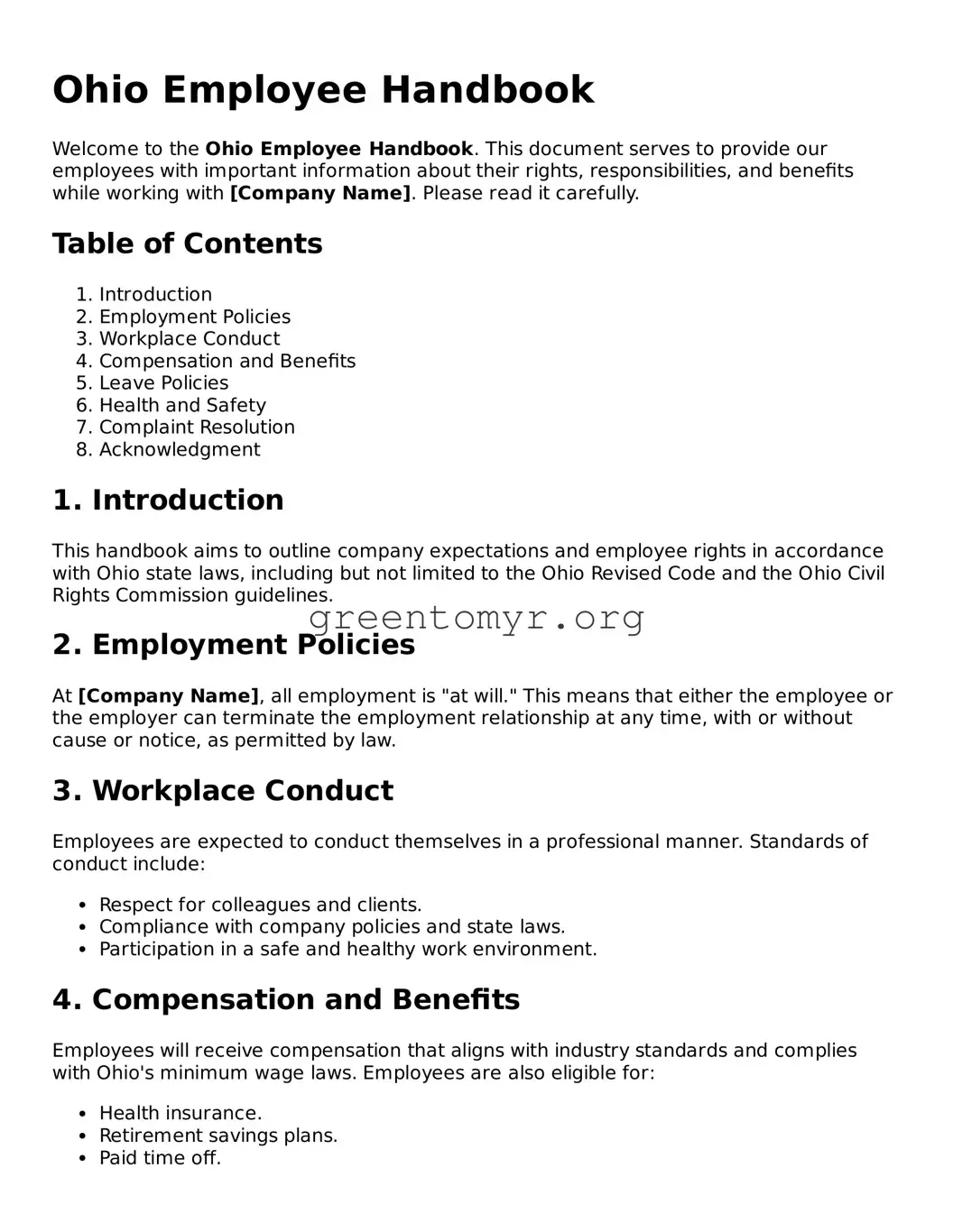 Employee Handbook Form for the State of Ohio