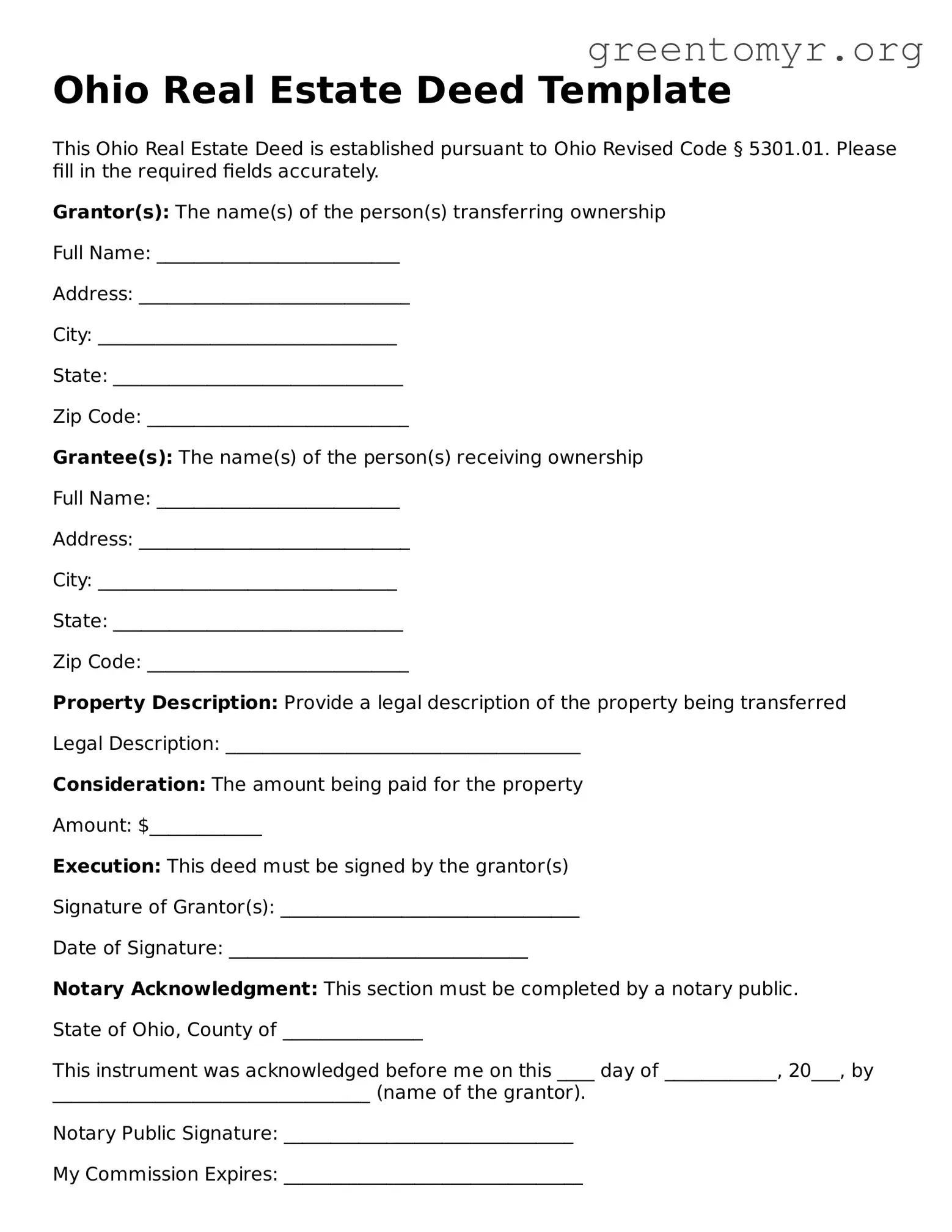 Deed Form for the State of Ohio
