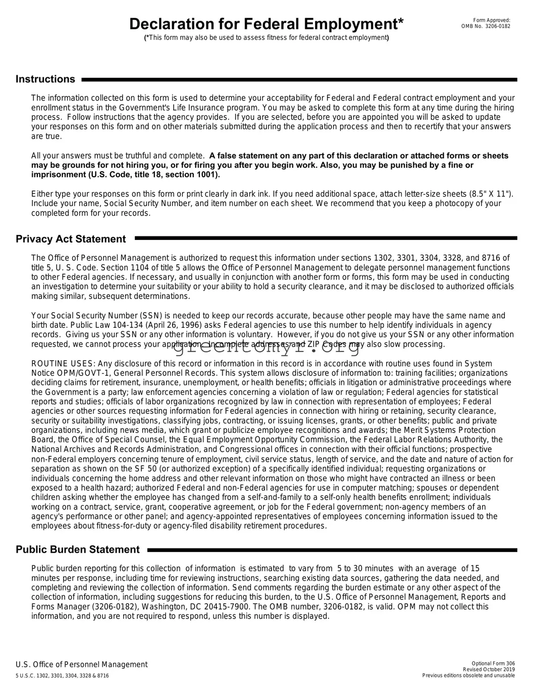 Fill in a Valid OPM Optional 306 Template