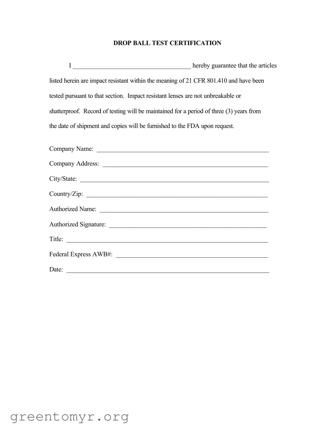 Fill in a Valid Drop Ball Certificate Template