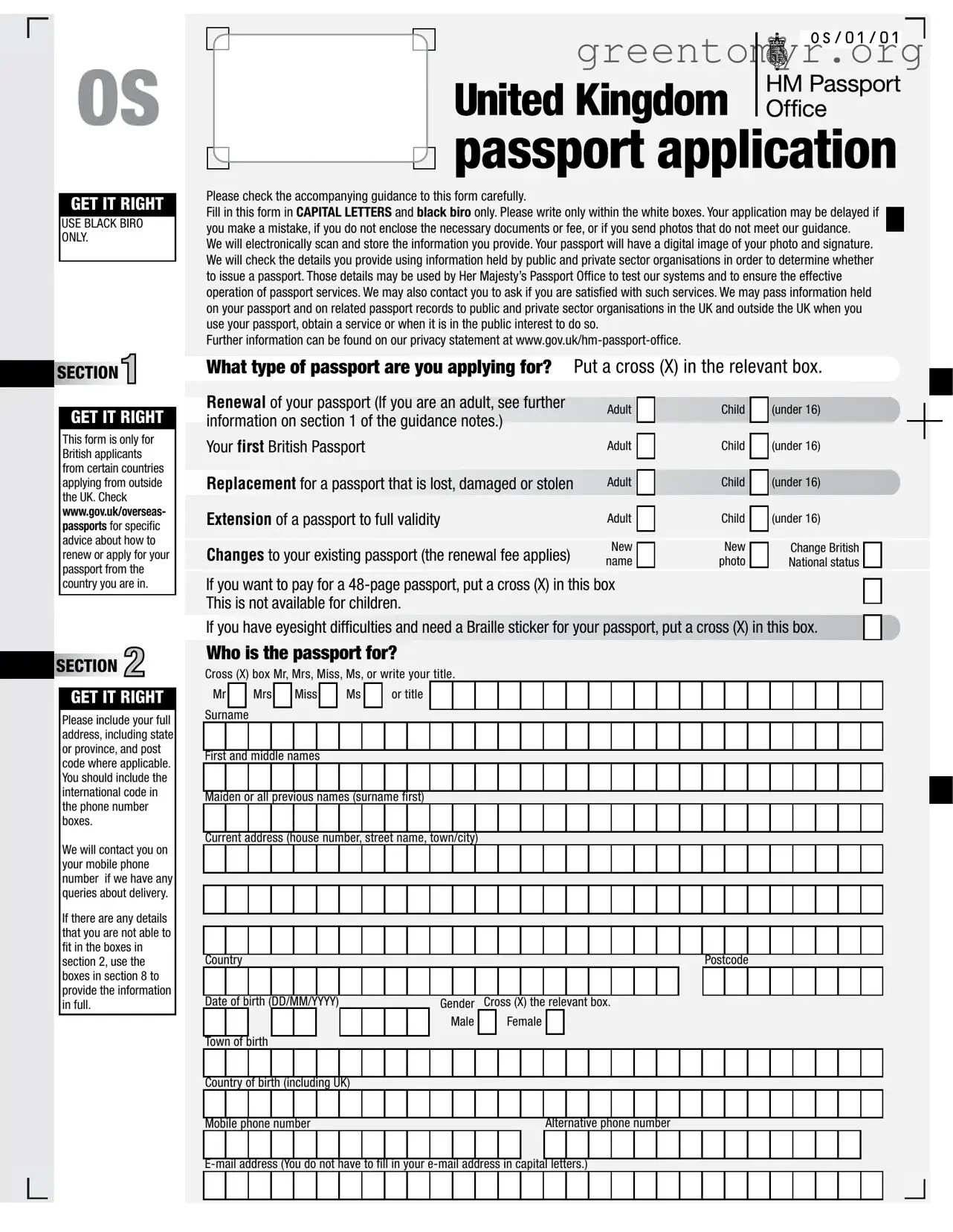 Fill in a Valid Uk Passport Application Template