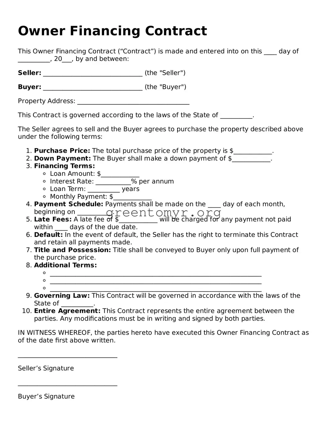 Valid Owner Financing Contract Form