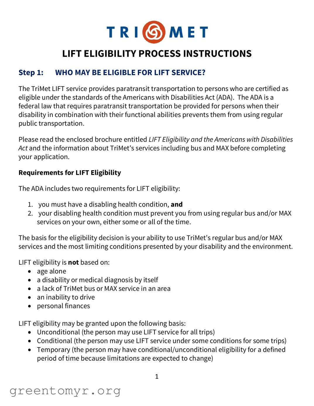 Fill in a Valid Lift Eligibility Template