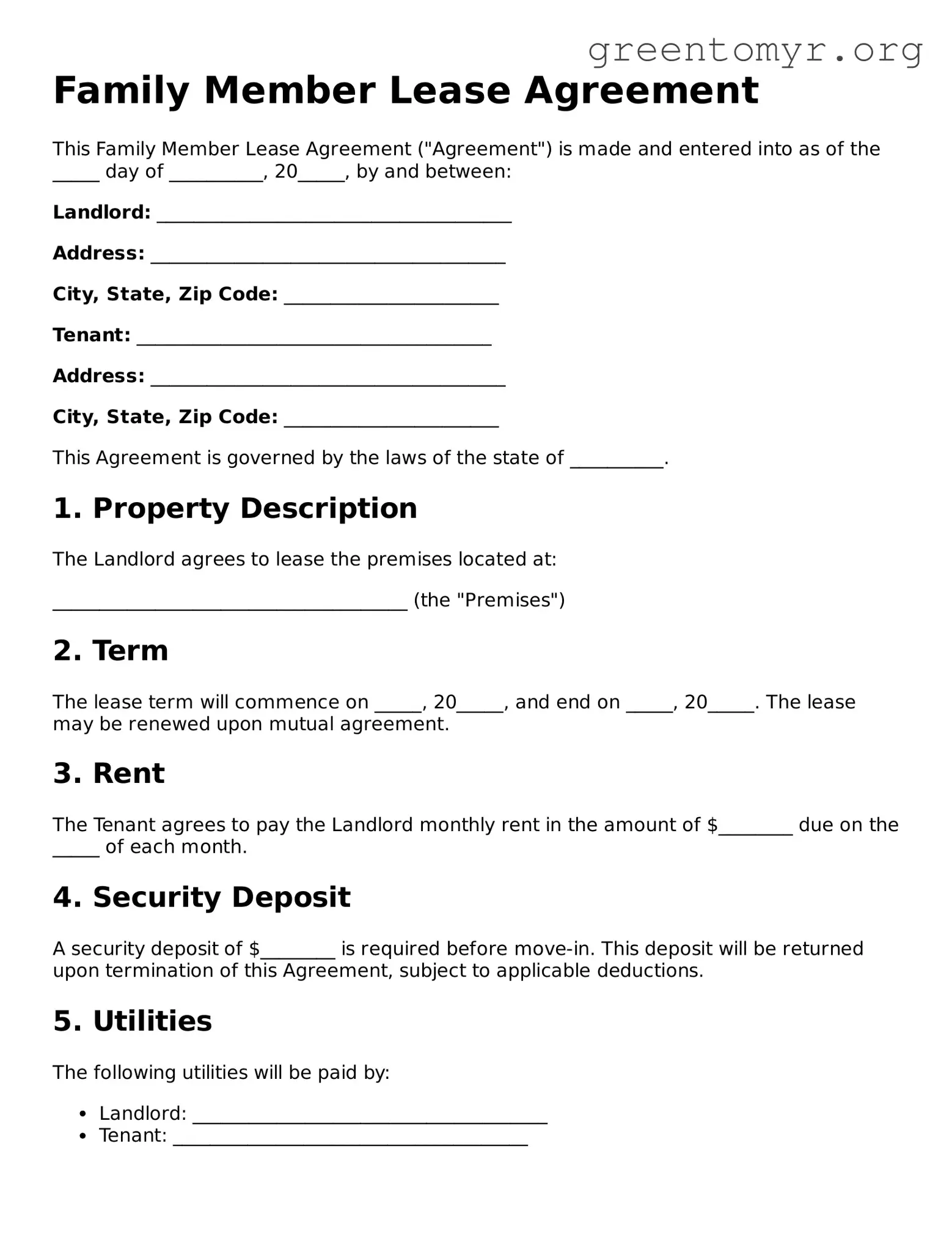 Valid Family Member Lease Agreement Form