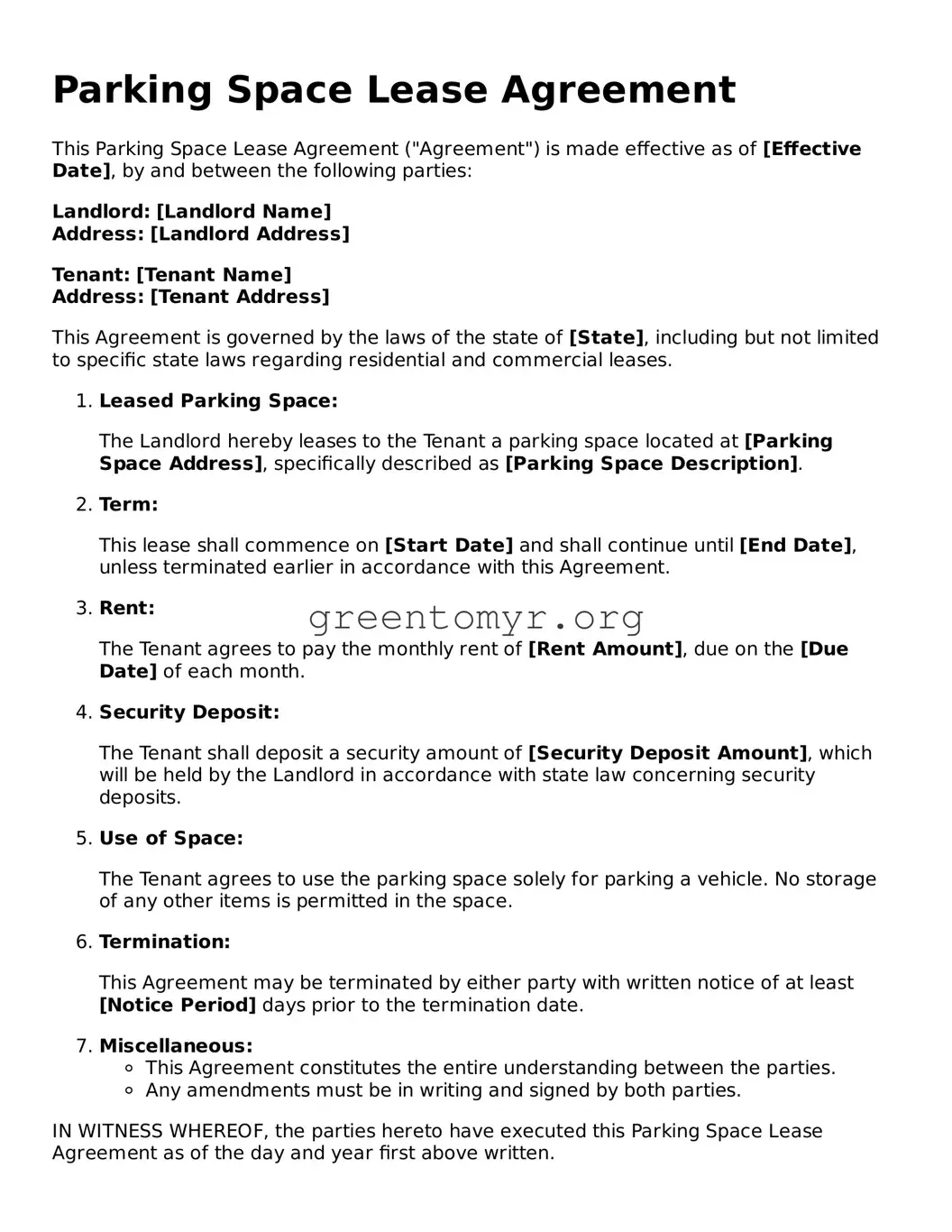 Valid Parking Space Lease Agreement Form