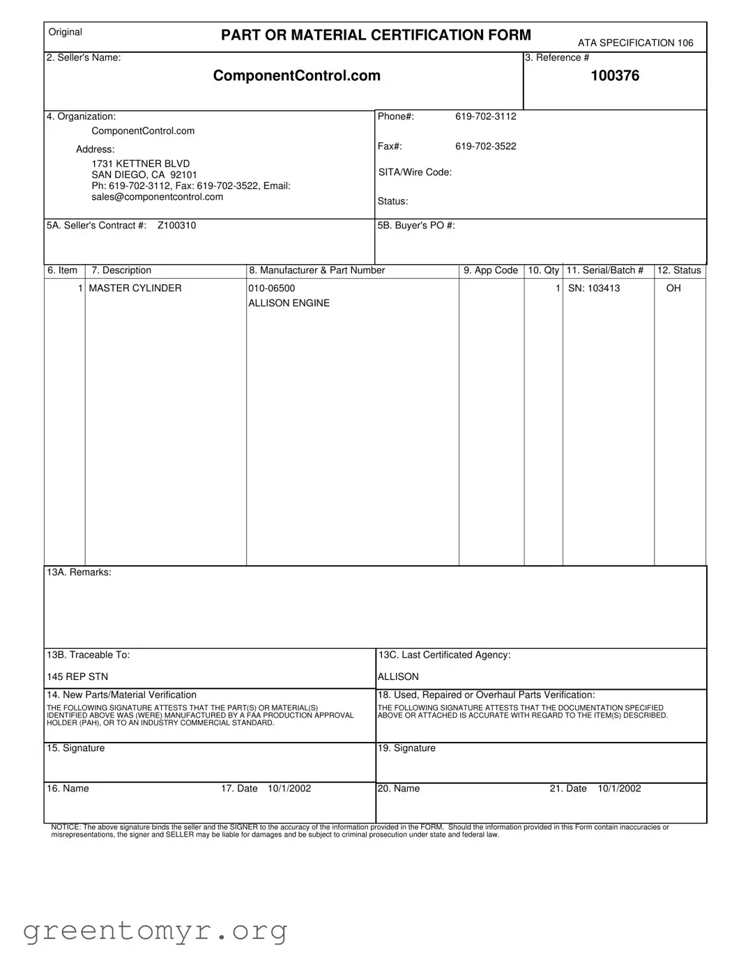 Fill in a Valid Ata 106 Template