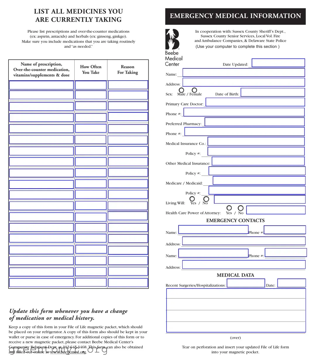 Fill in a Valid File Of Life Template