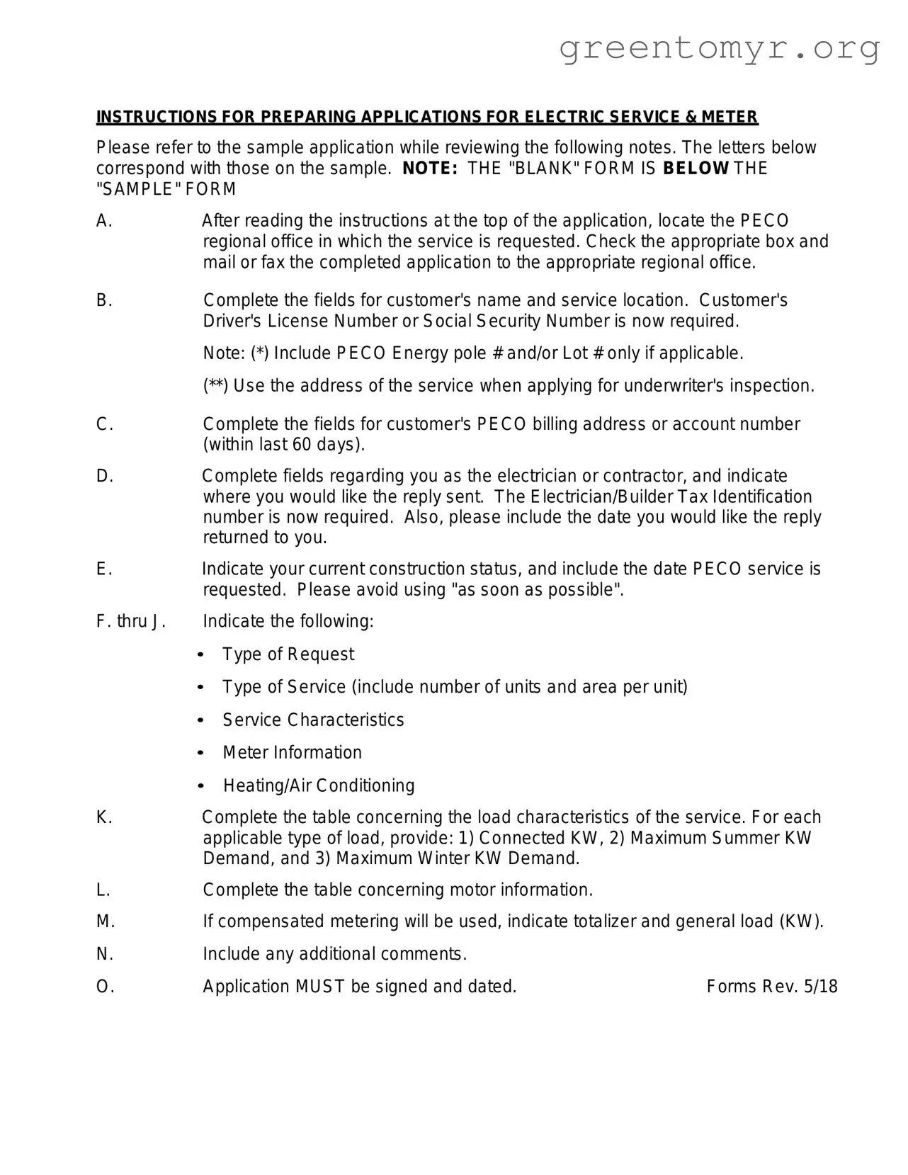 Fill in a Valid Peco Service And Meter Application Template